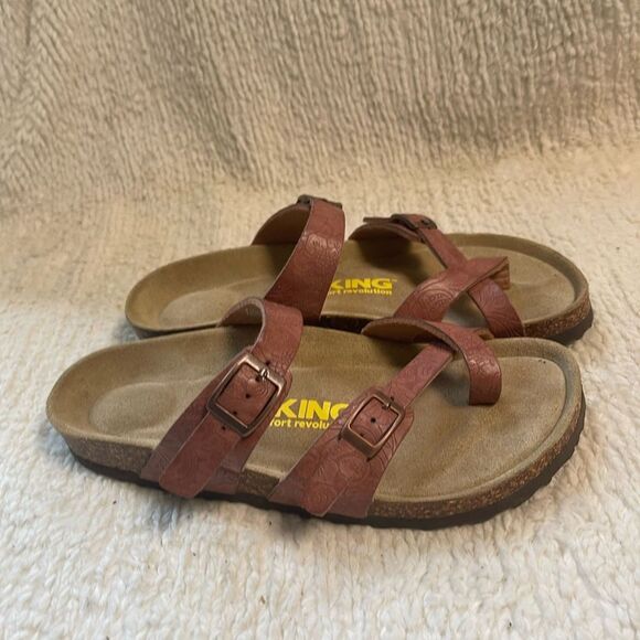 Viking Shoes - Viking Terracotta leather Embossed loop toe straps sandals EUR SZ38